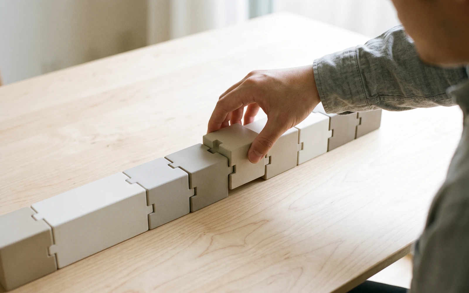 Plain modular blocks of one family fitted together — a plugin family under a single menu