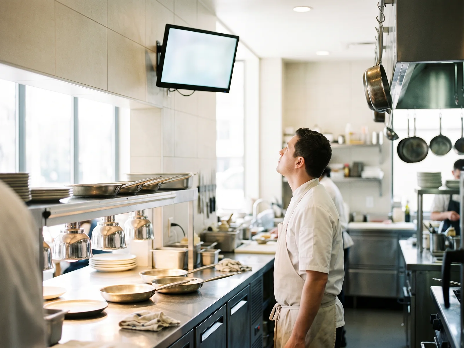 Ason Restaurant — The kitchen looks at one screen